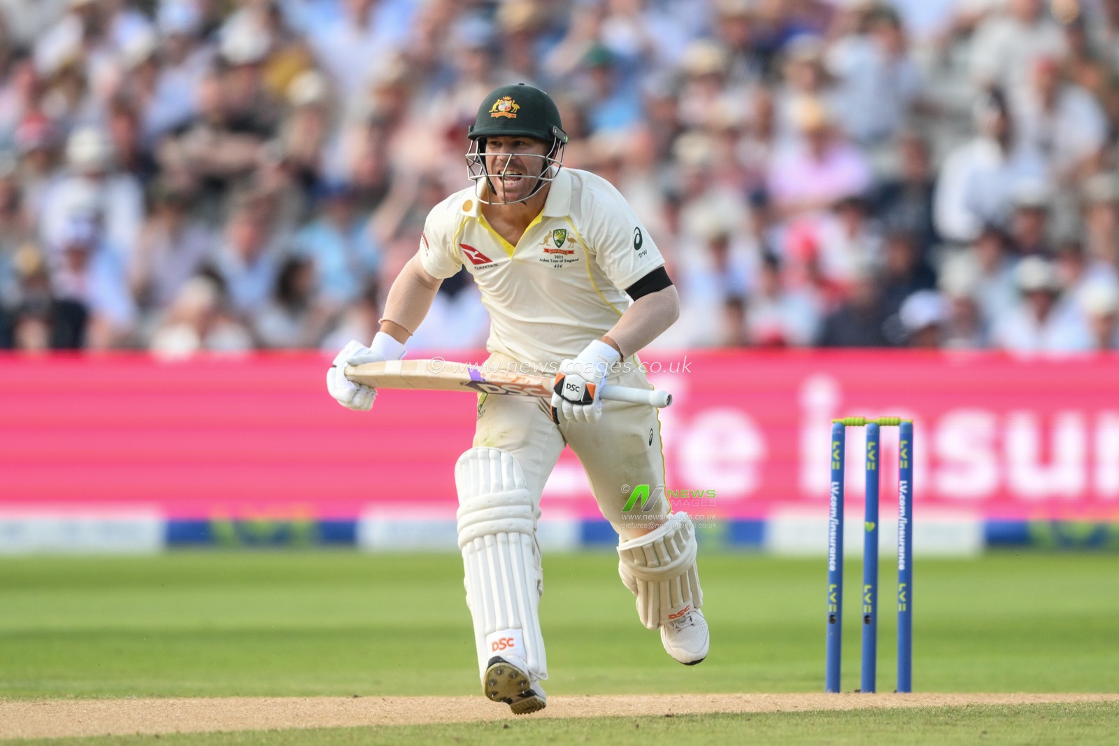 David Warner of Australia shouts â€œDONT RUNâ€ during the LV= Insurance Ashes First Test Series Day 1 England vs Australia at Edgbaston, Birmingham, United Kingdom, 16th June 2023

(Photo by Craig Thomas/News Images)