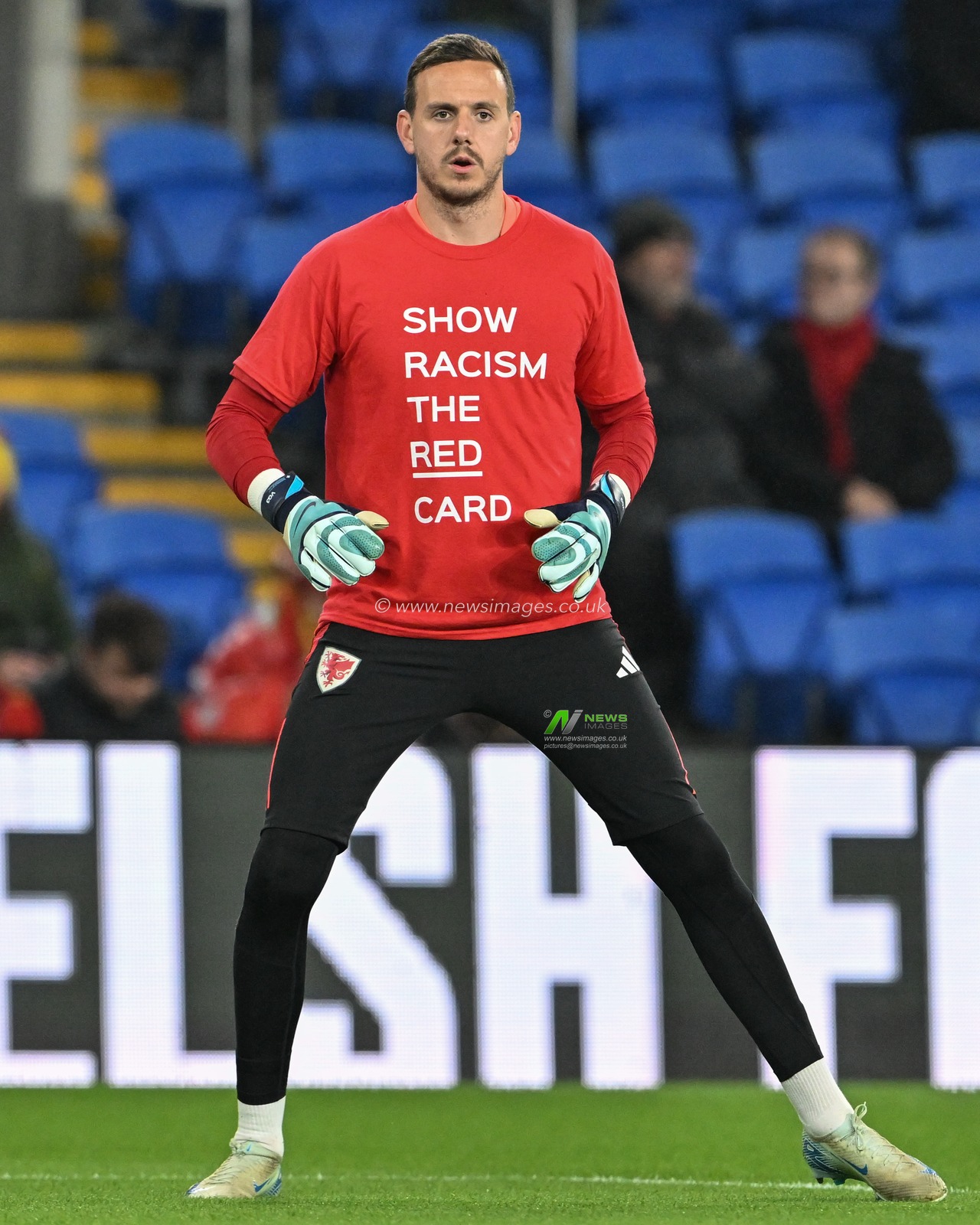 Danny Ward of Wales in the pre-game warmup during the UEFA Nations League - League B - Group 4 match Wales vs Montenegro at Cardiff City Stadium, Cardiff, United Kingdom, 14th October 2024

(Photo by Cody Froggatt/News Images)
