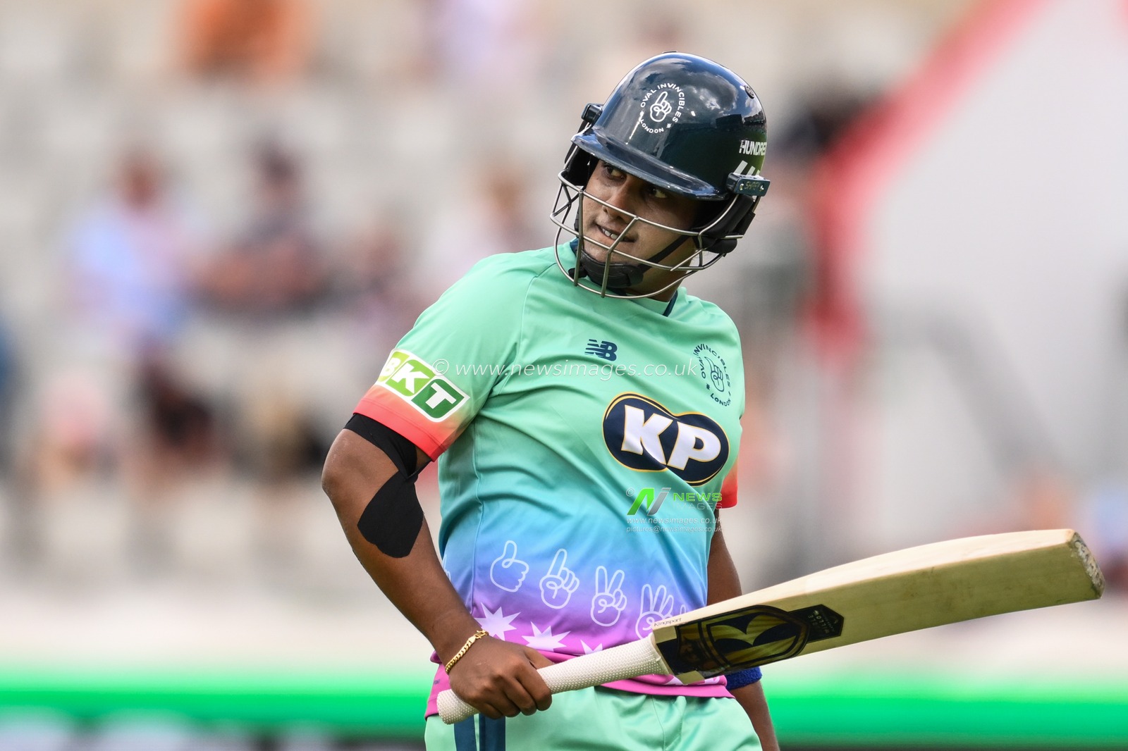 Chamari Athapaththu of Oval Invincibles walks off after being dismissed for LWB during the The Hundred match Manchester Originals Women vs Oval Invincibles Women at Old Trafford, Manchester, United Kingdom, 6th August 2024

(Photo by Craig Thomas/News Images)