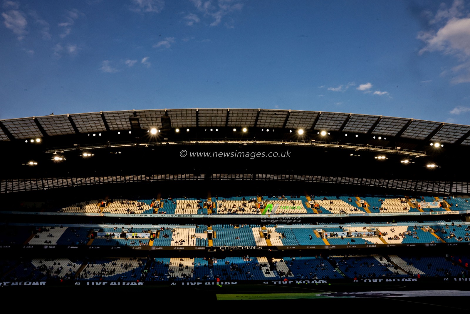 The sun sets over Etihad Stadium prior to the Premier League match Manchester City vs Bournemouth at Etihad Stadium, Manchester, United Kingdom, 20th May 2025

(Photo by Mark Cosgrove/News Images)