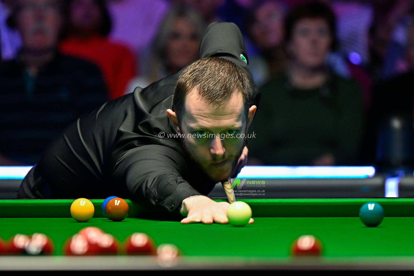 Mark Allen takes a shot, during the 2024 BetVictor Welsh Open at Venue Cymru, Llandudno, United Kingdom, 16th February 2024

(Photo by Cody Froggatt/News Images)