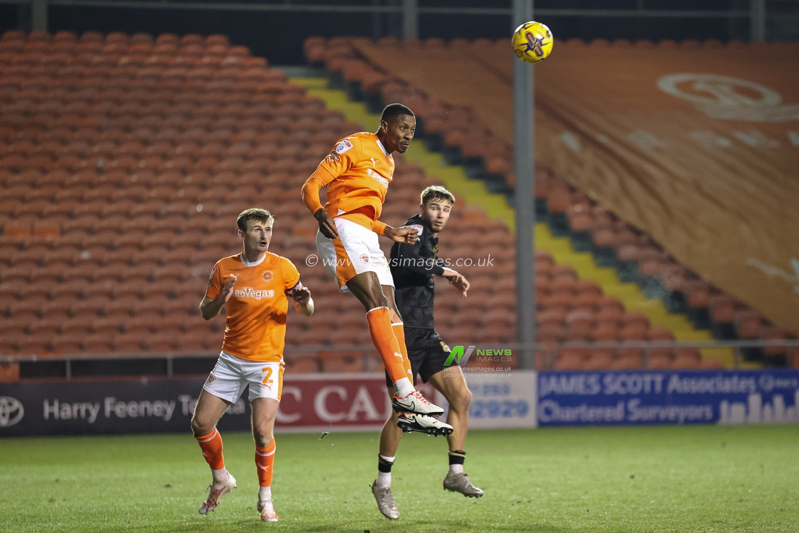 Marvin Ekpiteta #21 of Blackpool heads clear during the Bristol Street Motors Trophy match Blackpool vs Barnsley at Bloomfield Road, Blackpool, United Kingdom, 5th December 2023

(Photo by Mark Cosgrove/News Images)