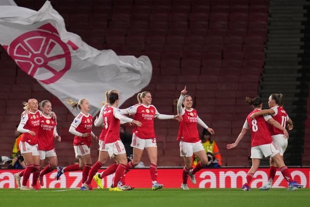 Stina Blackstenius of Arsenal scores to make it 1-0 during the UEFA Women's Champions League Quarter-finals match Arsenal vs Chelsea at Arsenal Stadium, London, United Kingdom on 24 March 2026

(Photo by Harvey Murphy/News Images)