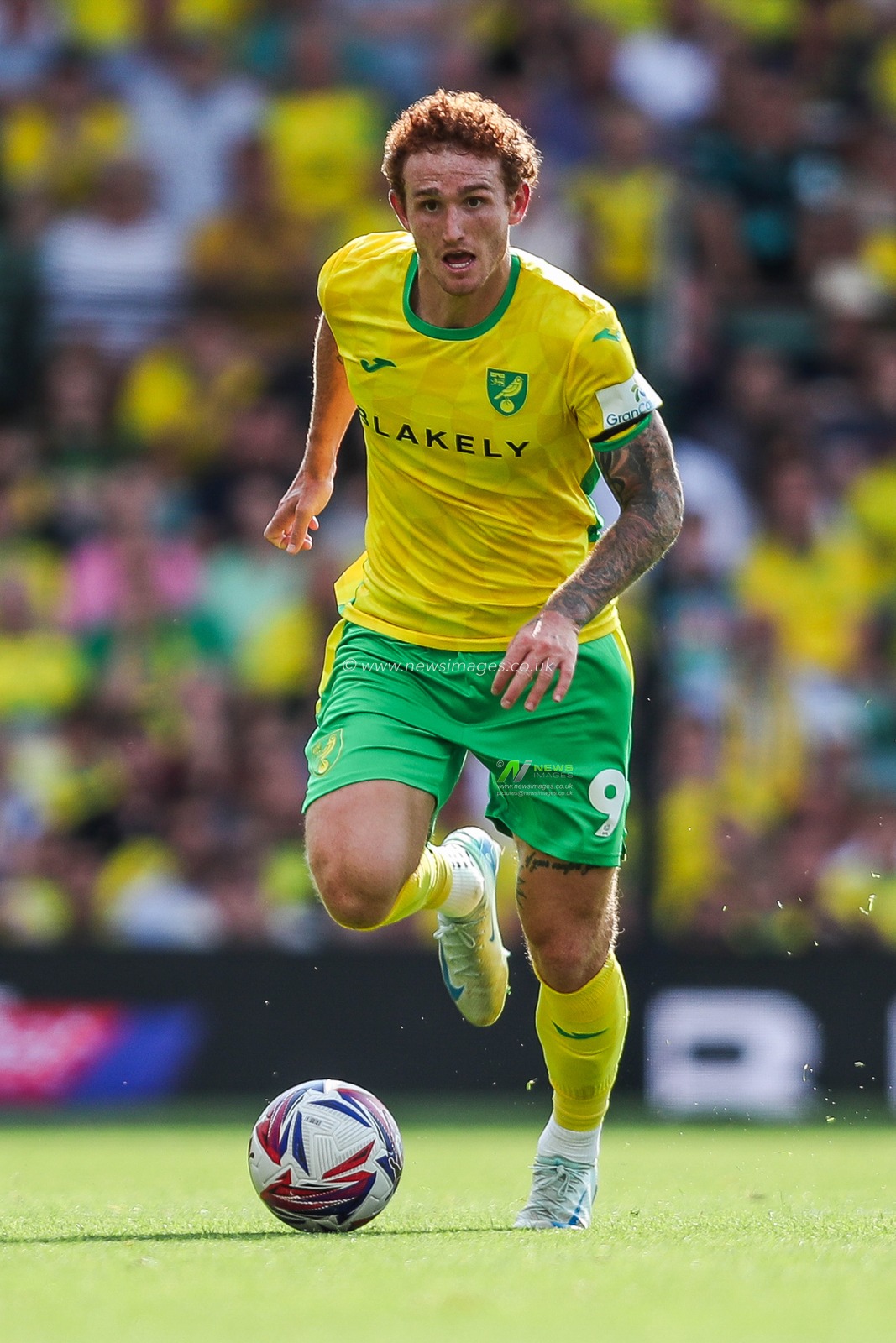 Josh Sargent of Norwich City breaks with the ball during the Sky Bet Championship match Norwich City vs Blackburn Rovers at Carrow Road, Norwich, United Kingdom, 17th August 2024

(Photo by Izzy Poles/News Images)