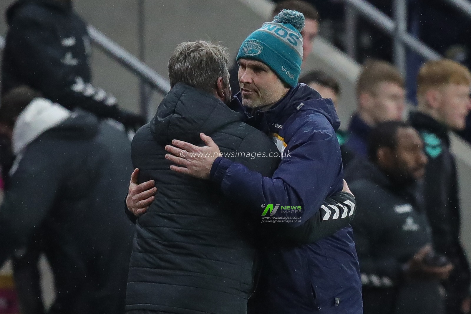 Rohan Smith Head Coach of Leeds Rhinos hugs his uncle Tony Smith Head Coach of Hull FC after the Betfred Super League Round 9 match Leeds Rhinos vs Hull FC at Headingley Stadium, Leeds, United Kingdom, 14th April 2023

(Photo by James Heaton/News Images)