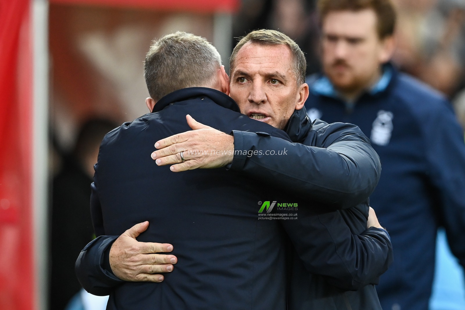 Steve Cooper Manager of Nottingham Forest and Brendan Rodgers manager of Leicester City embrace before the Premier League match Nottingham Forest vs Leicester City at City Ground, Nottingham, United Kingdom, 14th January 2023

(Photo by Craig Thomas/News Images)