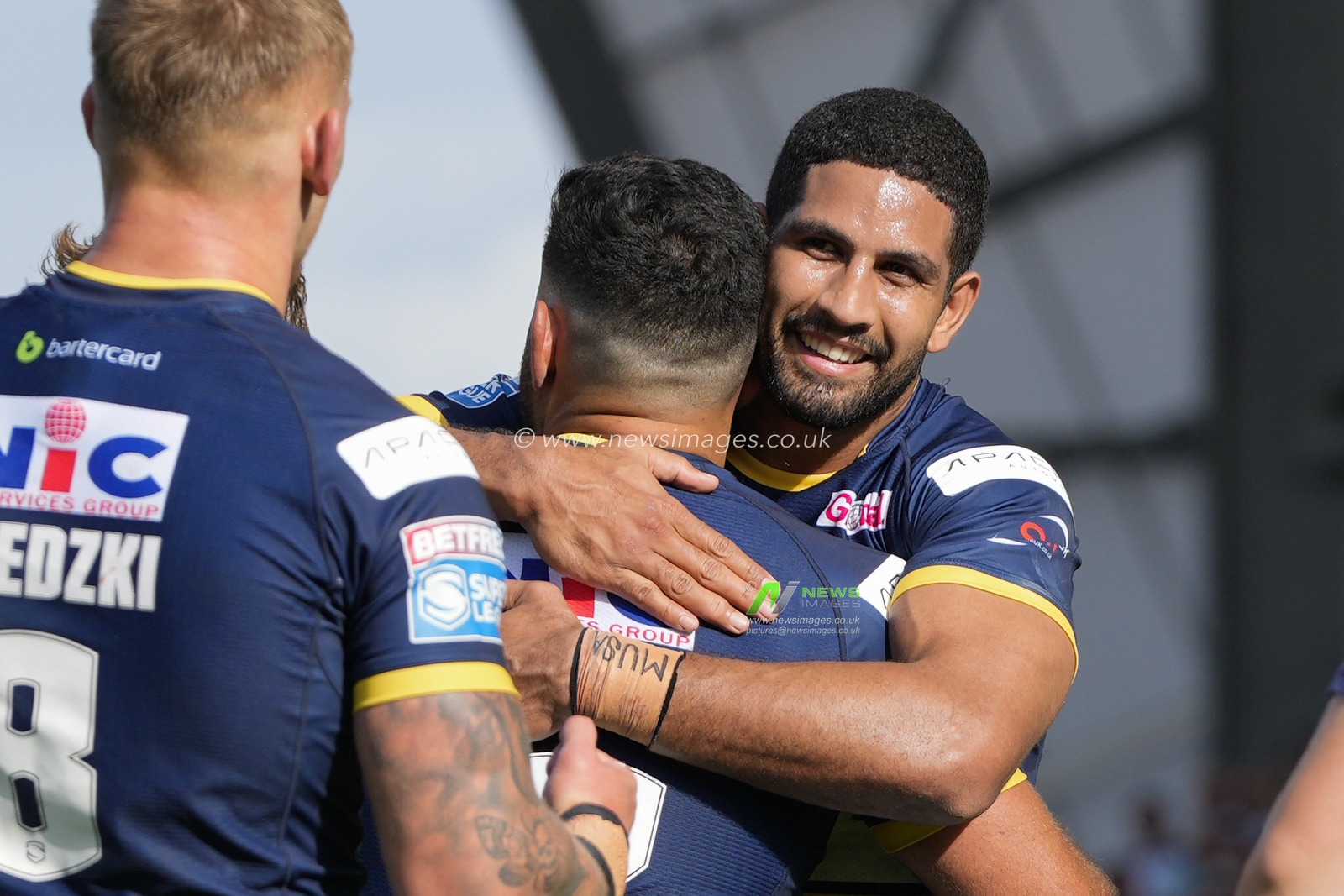 Nene Macdonald #4 of Leeds Rhinos celebrates after the Betfred Super League Round 22 match Leeds Rhinos vs Warrington Wolves at Headingley Stadium, Leeds, United Kingdom, 20th August 2023

(Photo by Steve Flynn/News Images)