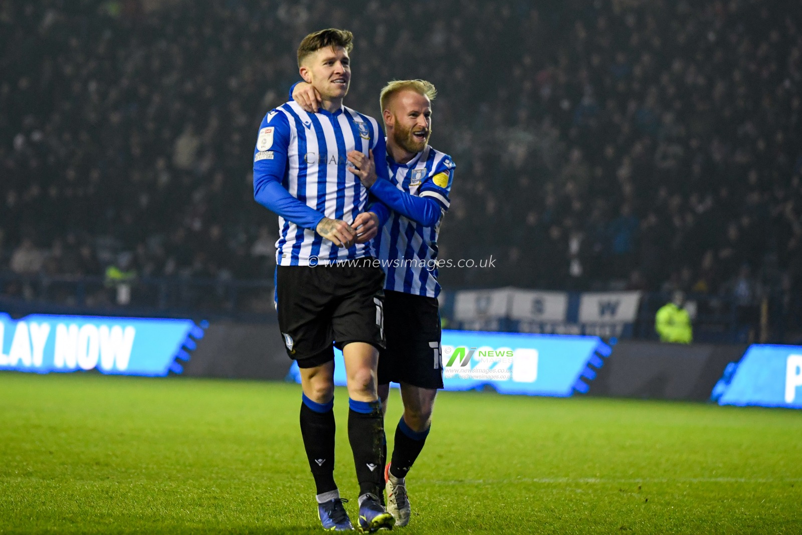 Josh Windass #11 of Sheffield Wednesday celebrates scoring a goal with Barry Bannan #10 to make it 4-2