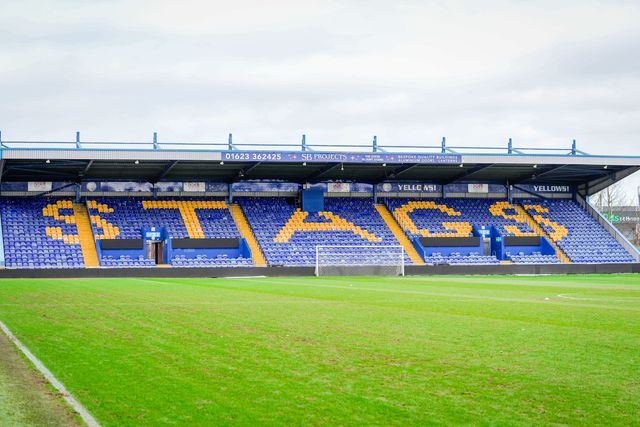 A general view of the One Call Stadium pitch during the pre-match press conference for the FA Cup Fifth round match Mansfield v Arsenal to be played at One Call Stadium, Mansfield, United Kingdom on 07 March 2026

(Photo by Maynard Manyowa/News Images)
