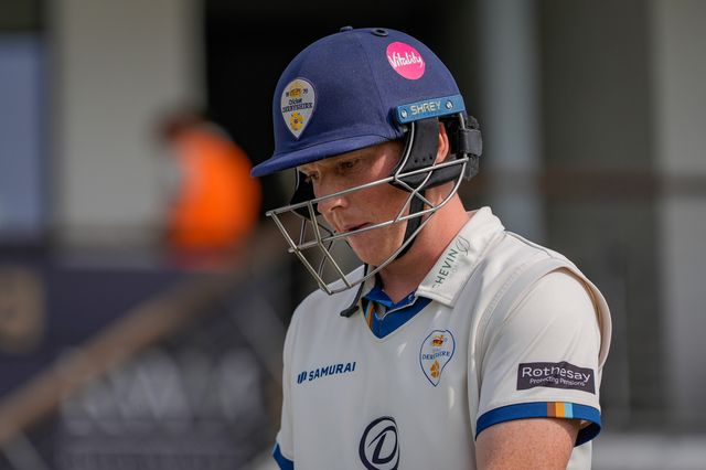 Harry Came walks out to open the batting in the folllow-on second innings during the County Championship Division Two Derbyshire v Gloucestershire at The Central Co-Op County Ground, Derby, United Kingdom on 26 April 2026

(Photo by Maynard Manyowa/News Images)