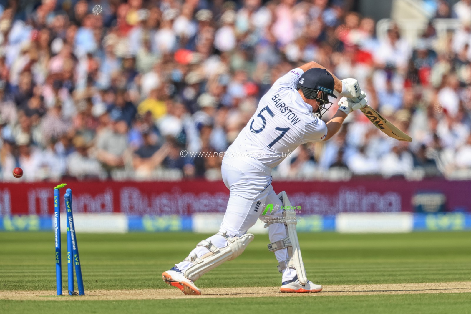 Jonny Bairstow of England is bowled by Kyle Jamieson of New Zealand