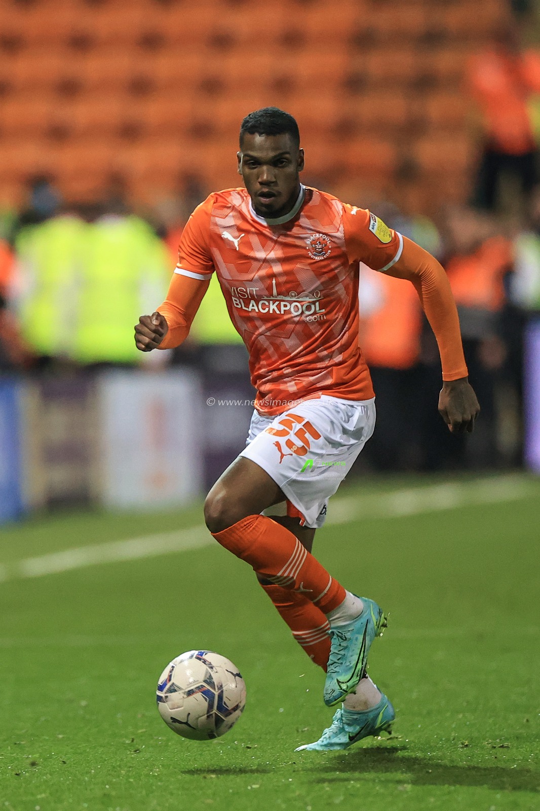 Dujon Sterling #35 of Blackpool in action during the game