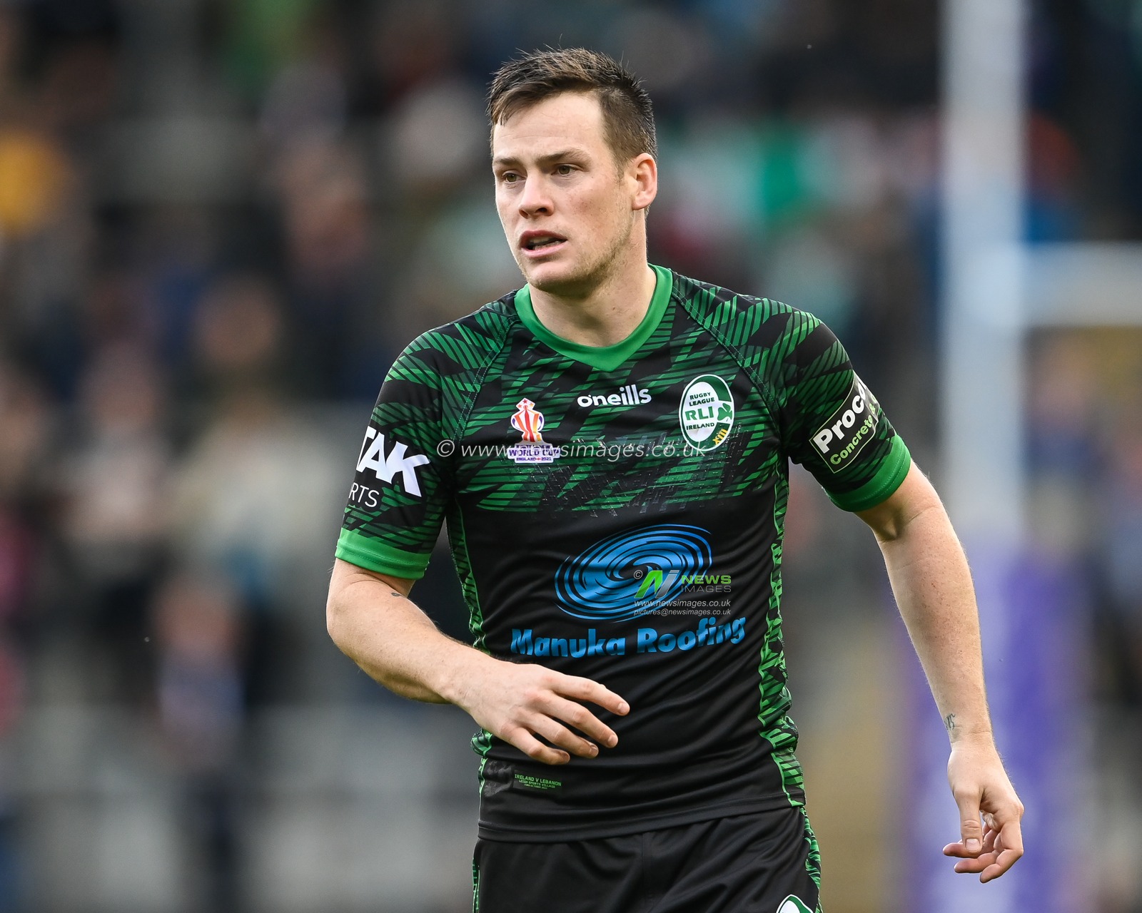 Liam Byrne of Ireland during the Rugby League World Cup 2021 match Ireland vs Lebanon at Leigh Sports Village, Leigh, United Kingdom, 23rd October 2022

(Photo by Craig Thomas/News Images)