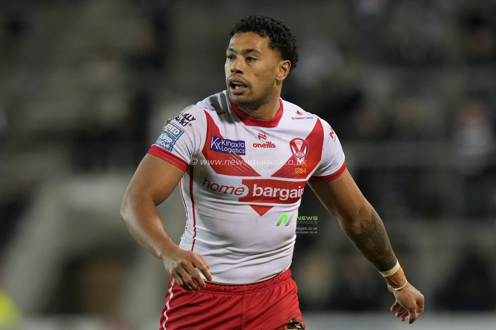 Waqa Blake of St. Helens during the Betfred Super League  Round 8 match St Helens vs Hull FC at Totally Wicked Stadium, St Helens, United Kingdom, 19th April 2024

(Photo by Steve Flynn/News Images)