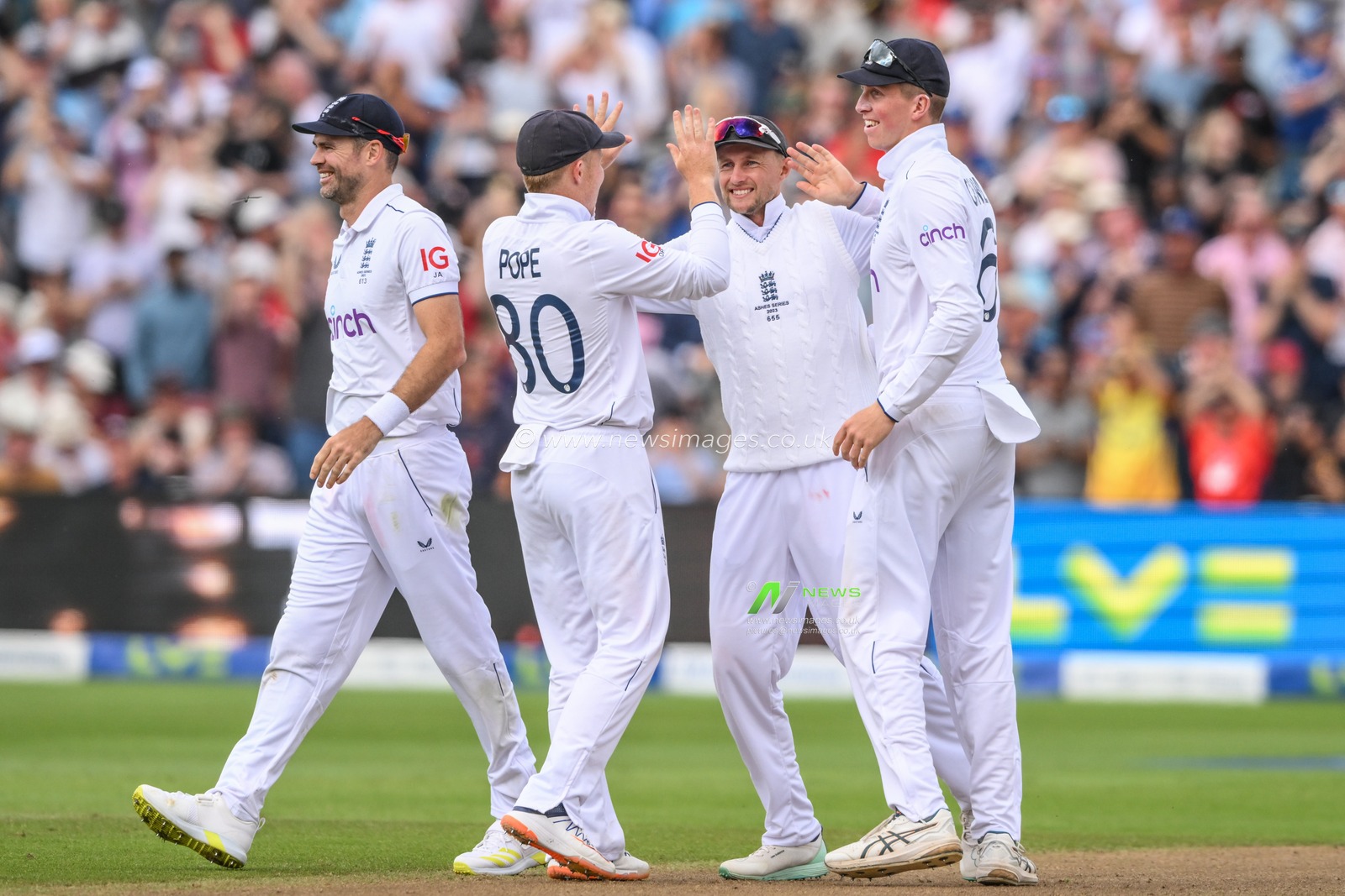 Joe Root of England celebrates the wicket of Travis Heada of Australia bowled by Moeen Ali of England during the LV= Insurance Ashes First Test Series Day 5 England v Australia at Edgbaston, Birmingham, United Kingdom, 20th June 2023

(Photo by Craig Thomas/News Images)