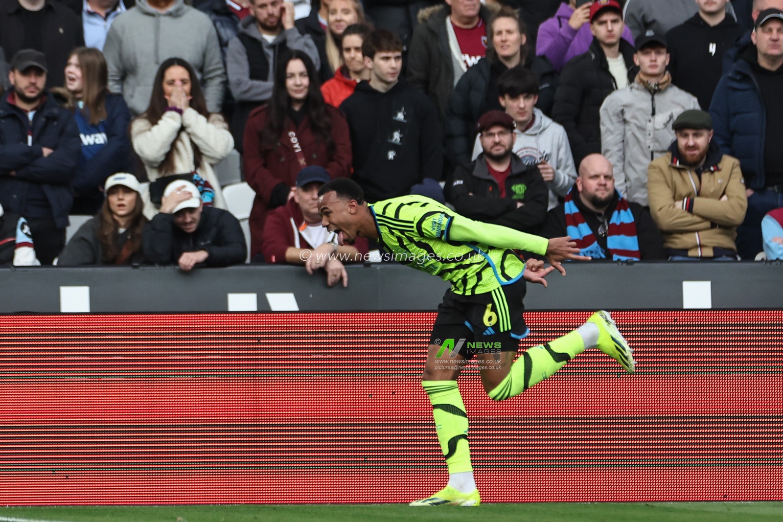 Gabriel of Arsenal celebrates his goal to make it 0-3 during the Premier League match West Ham United vs Arsenal at London Stadium, London, United Kingdom, 11th February 2024

(Photo by Mark Cosgrove/News Images)
