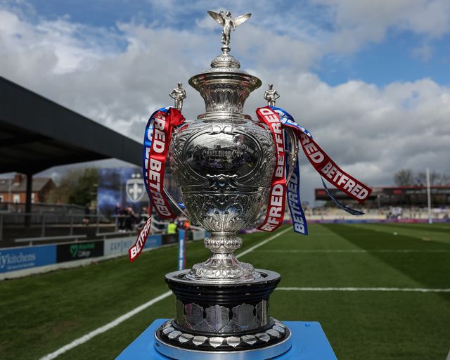 The Challenge Cup Trophy on display during the Betfred Challenge Cup Quarter Final match Wakefield Trinity vs Wigan Warriors at DIY Kitchens Stadium, Wakefield, United Kingdom on 12 April 2026

(Photo by Mark Cosgrove/News Images)