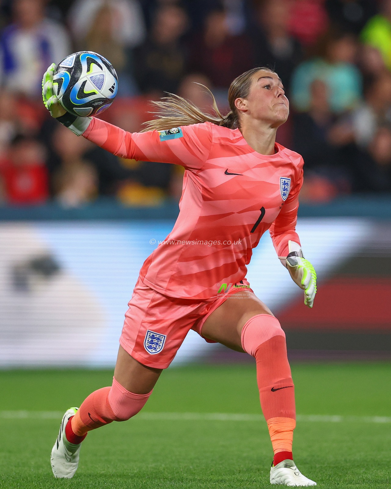 Mary Earps #1 of England in action during the FIFA Women's World Cup 2023 match England Women vs Nigeria Women at Suncorp Stadium, Brisbane, Australia, 7th August 2023

(Photo by Patrick Hoelscher/News Images)
