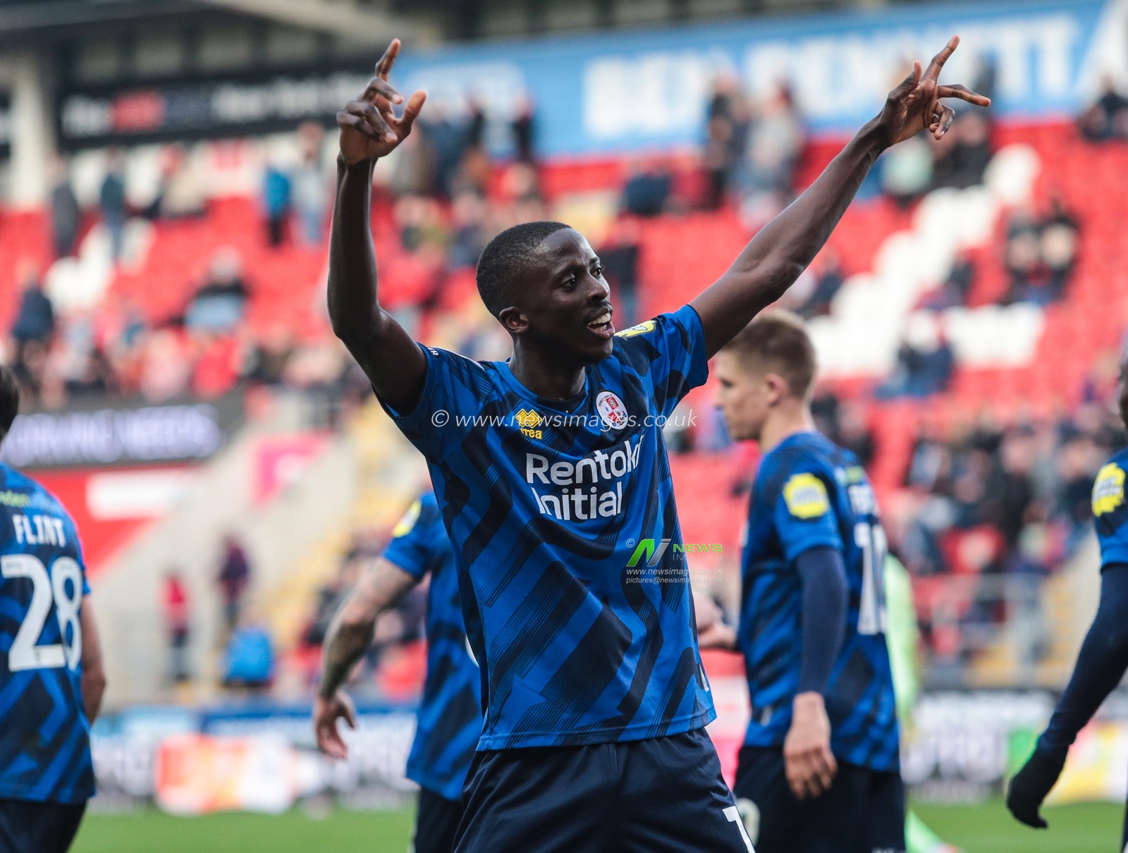 Panutche CamarÃ¡ of Crawley Town celebrates during the Sky Bet League 1 match Rotherham United vs Crawley Town at New York Stadium, Rotherham, United Kingdom, 29th March 2025

(Photo by Richard Bierton/News Images)