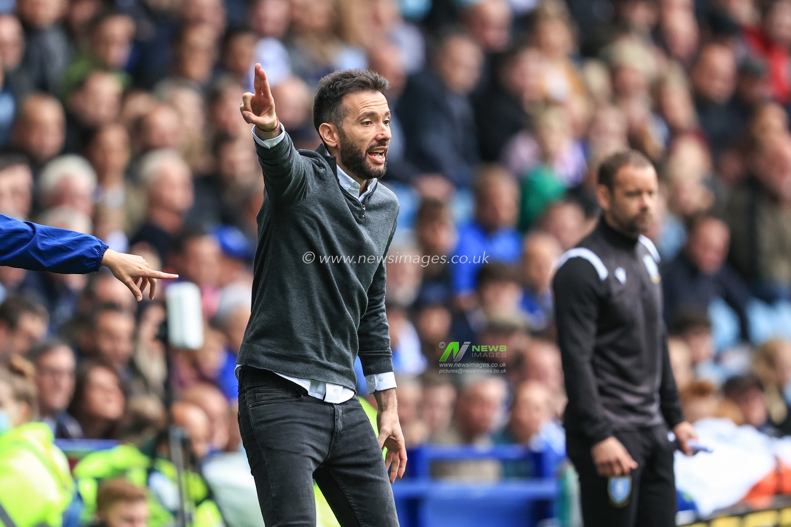 Carlos CorberÃ¡n manager of Huddersfield Town gives his team instructions