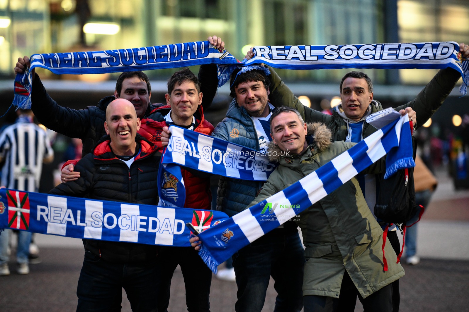 Real Sociedad fans arrive at Old Trafford during the UEFA Europa League Last 16 match Manchester United vs Real Sociedad at Old Trafford, Manchester, United Kingdom, 13th March 2025

(Photo by Craig Thomas/News Images)