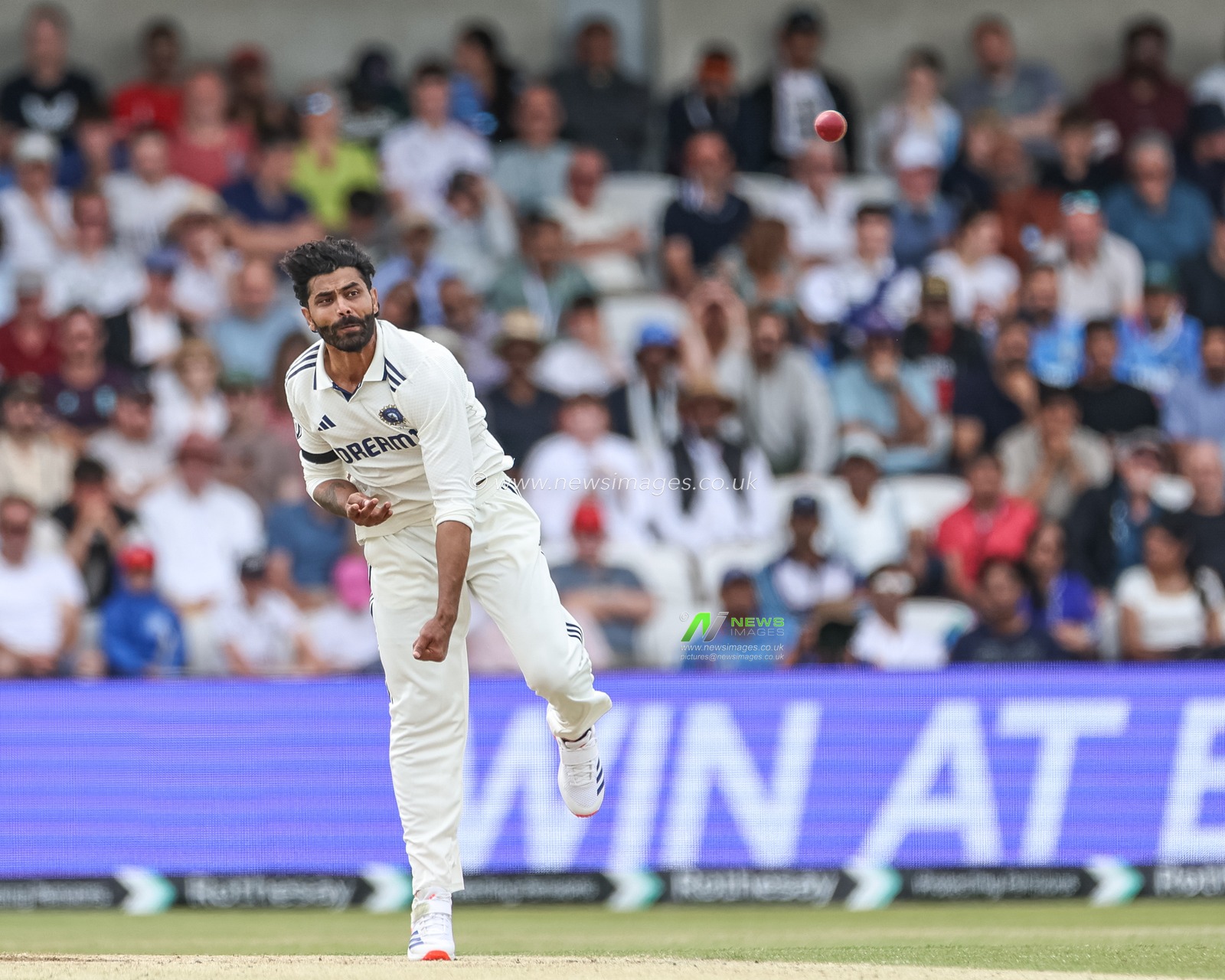 Ravindra Jadeja of India delivers the ball during the 1st Rothesay Test Match, Day 3 England vs India at Headingley Cricket Ground, Leeds, United Kingdom, 22nd June 2025

(Photo by Mark Cosgrove/News Images)