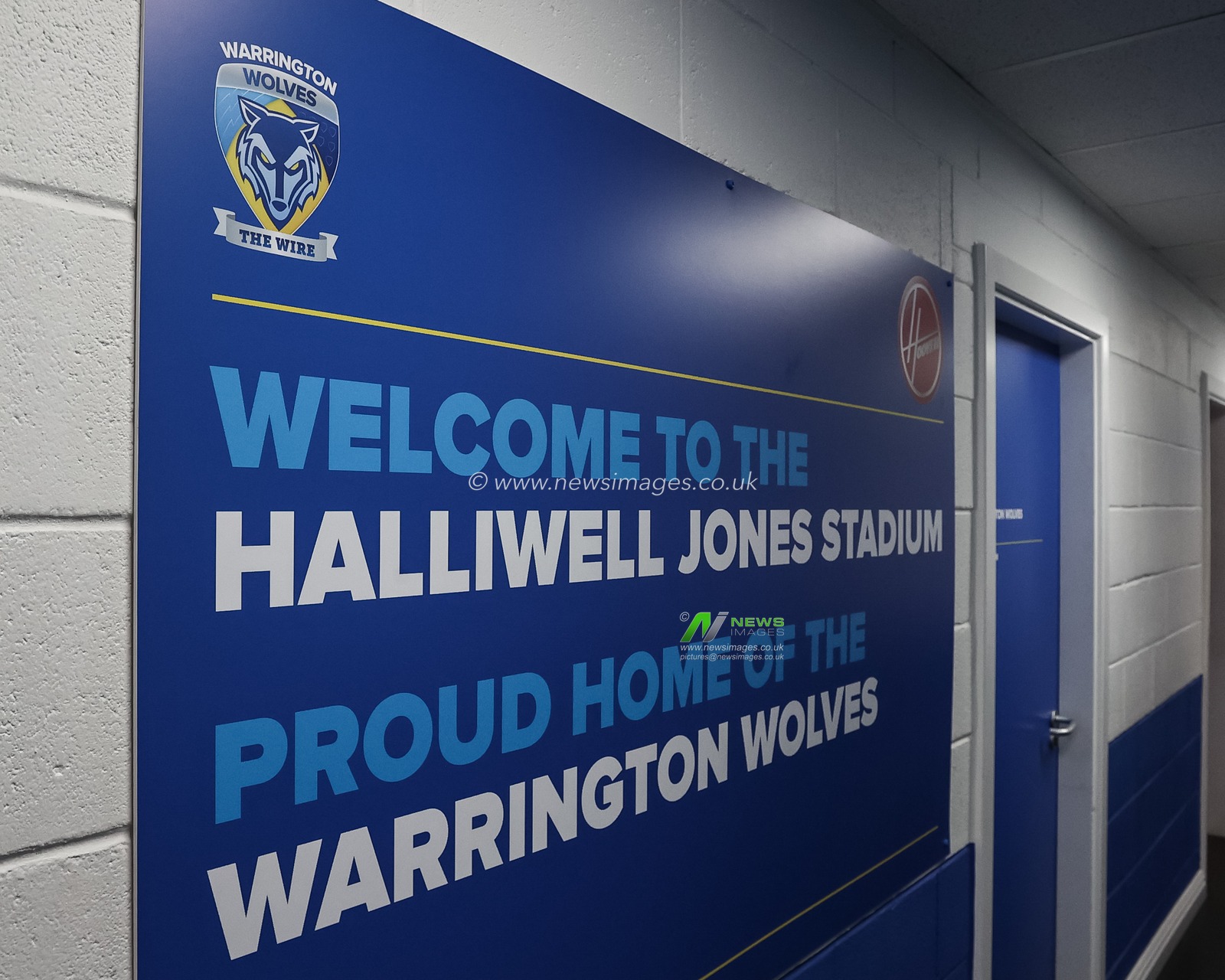 A welcome to the Halliwell Jones Stadium sign in the tunnel area during the Betfred Super League Round 20 match Warrington Wolves vs Hull KR at Halliwell Jones Stadium, Warrington, United Kingdom, 2nd August 2024

(Photo by Mark Cosgrove/News Images)