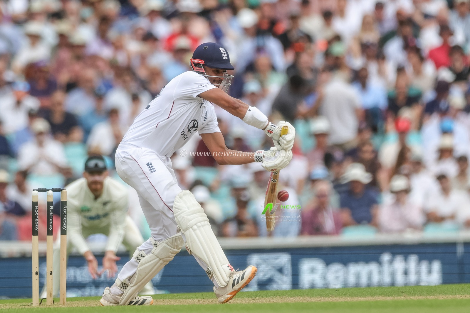 Emilio Gay of England hits a four during the 2nd Rothesay Test Match Day 2 match England vs New Zealand at The Kia Oval, London, United Kingdom on 18 June 2026

(Photo by Mark Cosgrove/News Images)