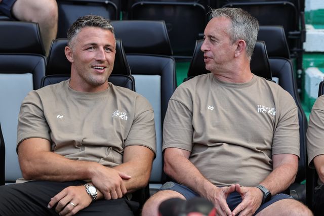 Sam Burgess head coach of Warrington Wolves and Steve McNamara Warrington Wolves first team coach during the Betfred Super League round 18 match Wigan Warriors vs Warrington Wolves at The Brick Community Stadium, Wigan, United Kingdom on 10 July 2026

(Photo by Mark Cosgrove/News Images)