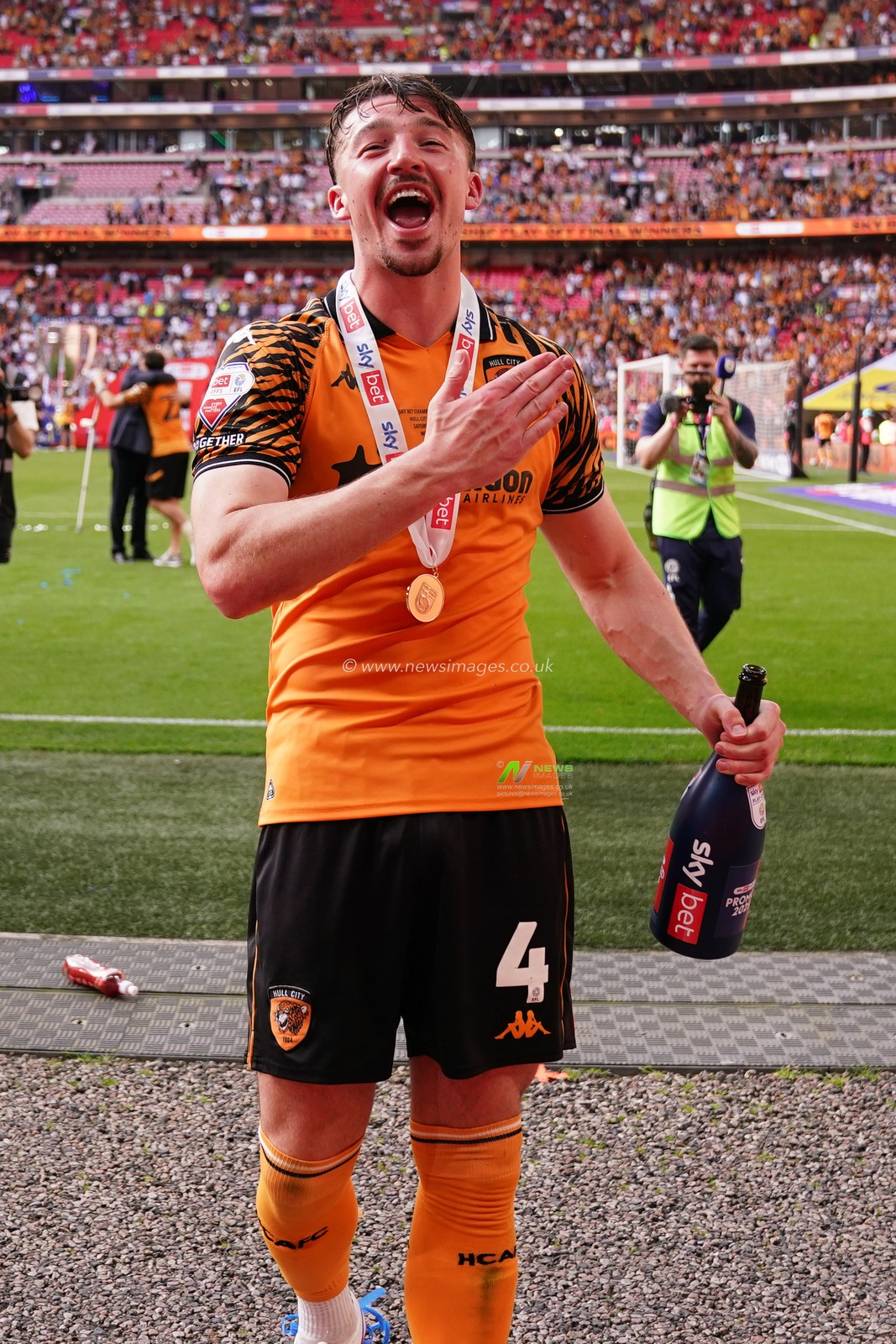 Charlie Hughes of Hull City celebrating during the Sky Bet Championship Playoffs Final match Hull City vs Middlesbrough at Wembley Stadium, London, United Kingdom on 23 May 2026

(Photo by Harvey Murphy/News Images)