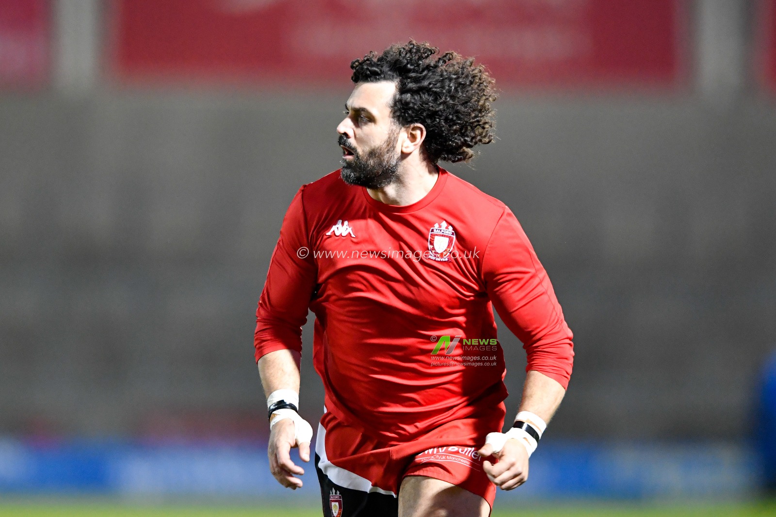 13th March 2020, AJ Bell Stadium, Eccles, England; Betfred Super League, Salford Red Devils v Wigan Warriors : Rhys Williams (22) of Salford Red Devils warming up