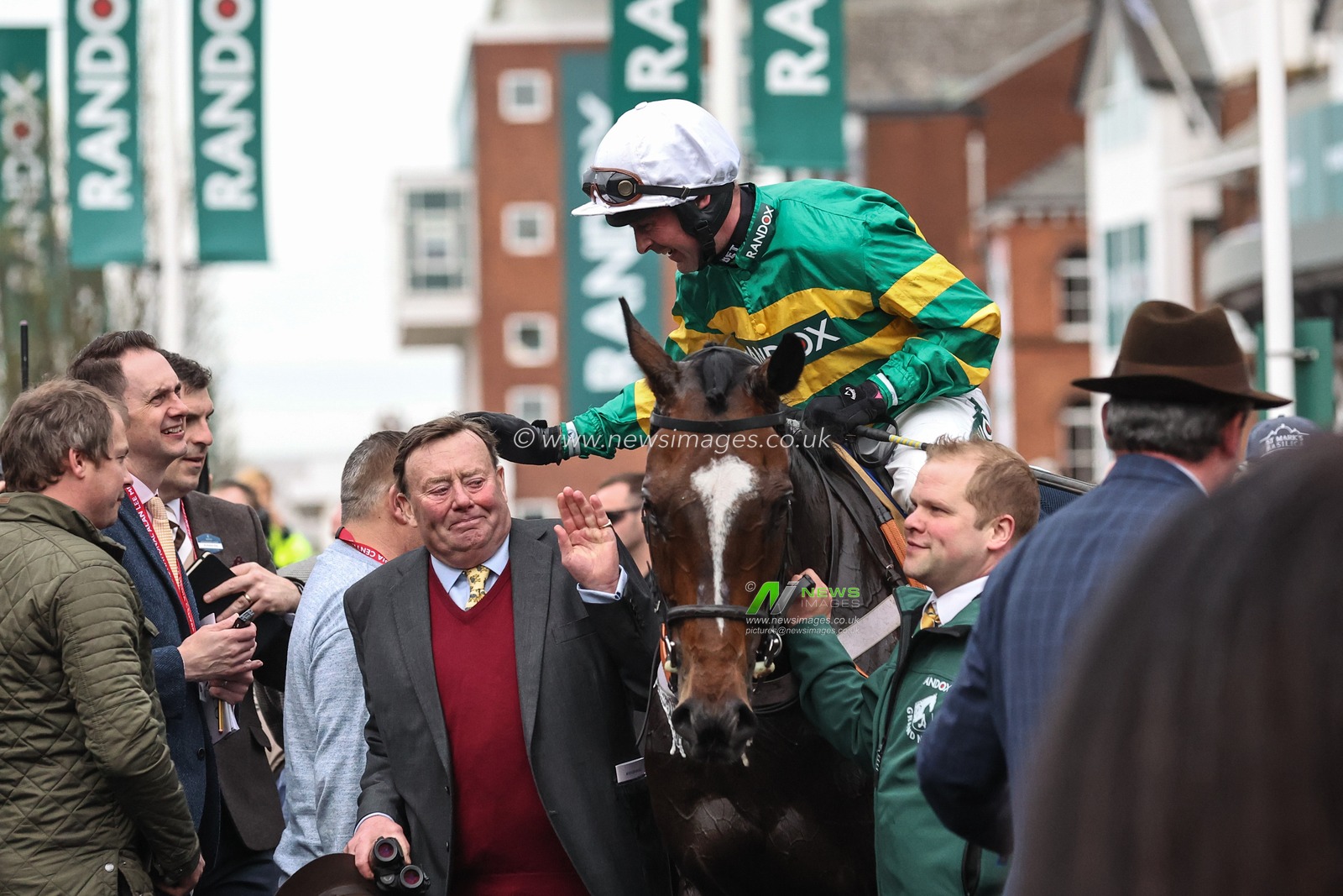 Nico De Boinville celebrates winning the 3.30pm The My Pension Expert Melling Chase (Grade 1) during the The Randox Grand National 2024 Ladies Day at Aintree Racecourse, Liverpool, United Kingdom, 12th April 2024

(Photo by Mark Cosgrove/News Images)