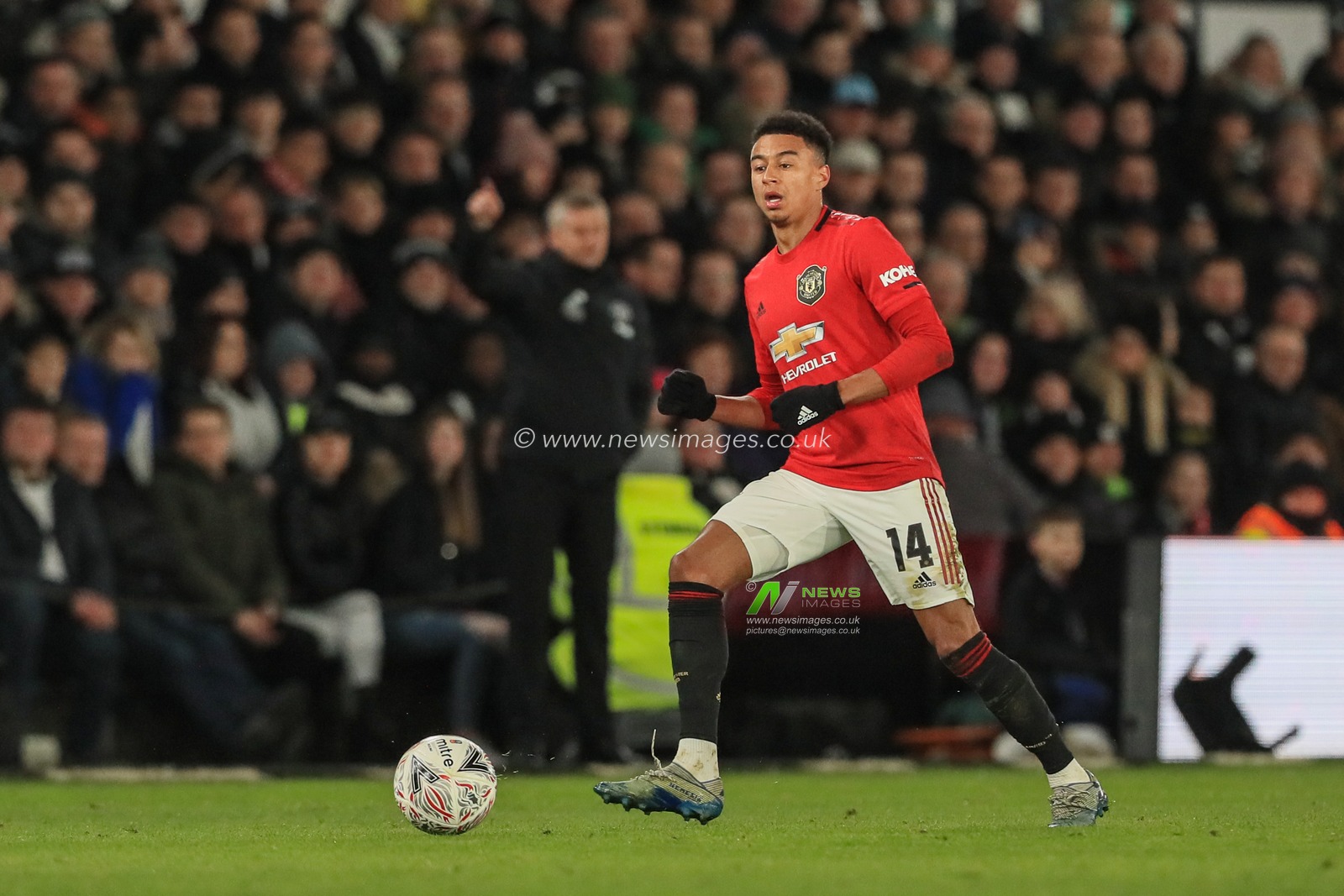 5th March 2020, Pride Park Stadium, Derby, England; Emirates FA Cup 5th Round, Derby County v Manchester United : Jesse Lingard (14) of Manchester United in action during the game