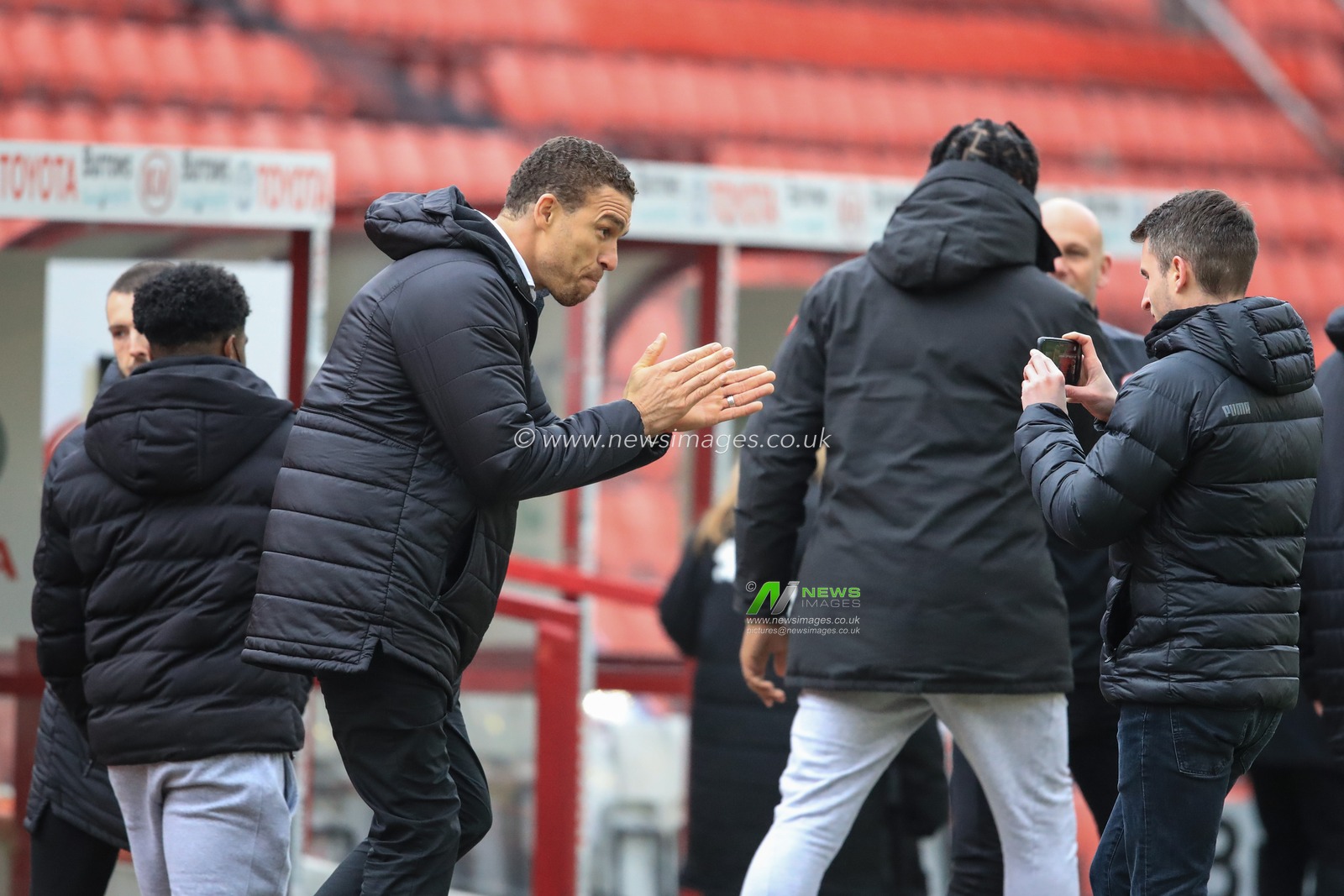 ValÃ©rien IsmaÃ«l manager of Barnsley celebrates Barnsley 2-0 win during the Sky Bet Championship Barnsley v Middlesbrough, Oakwell, Barnsley, South Yorkshire, UK, 10/04/2021