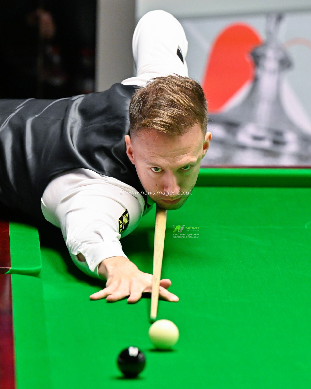 Judd Trump takes a shot, during the Cazoo World Championships 2024 at Crucible Theatre, Sheffield, United Kingdom, 1st May 2024

(Photo by Cody Froggatt/News Images)