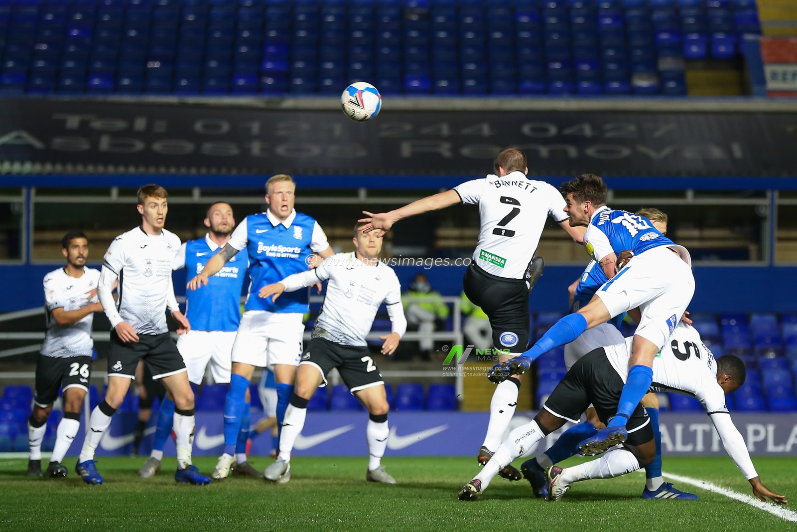 Lukas Jutkiewicz #10 of Birmingham City heads towards goal but itâ€™s wide