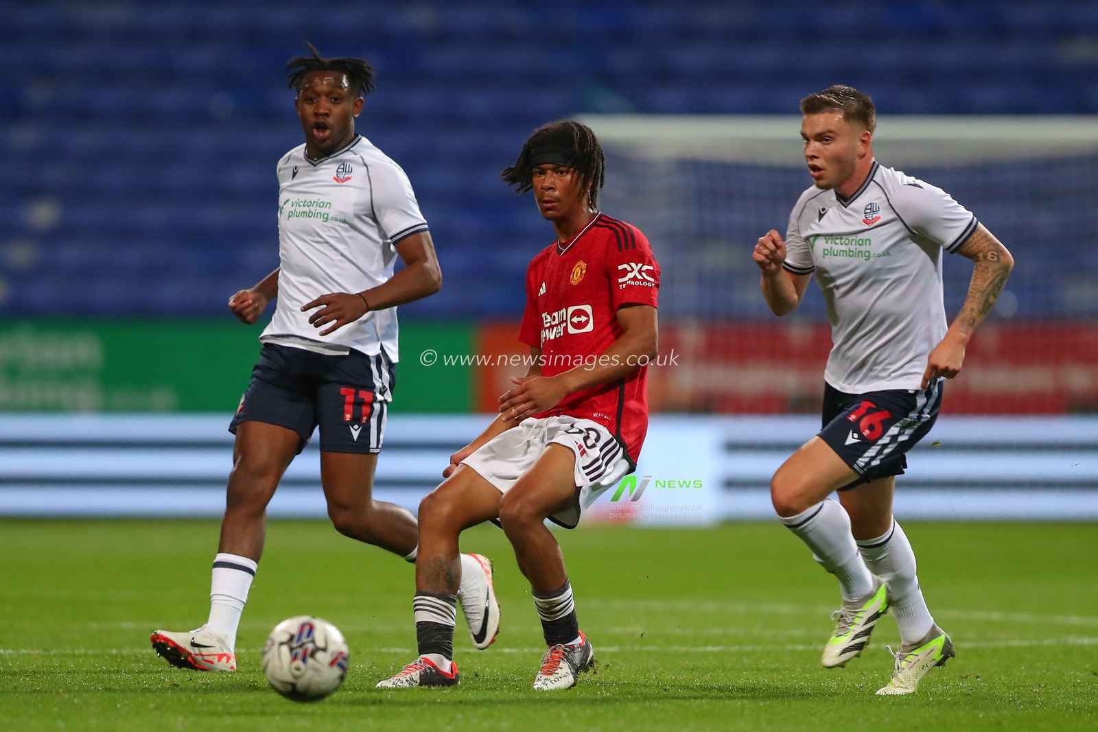 Maxi Oyedele #68 of Manchester United passes the ball during the EFL Trophy match Bolton Wanderers vs Manchester United U21 at Toughsheet Community Stadium, Bolton, United Kingdom, 26th September 2023

(Photo by Gareth Evans/News Images)