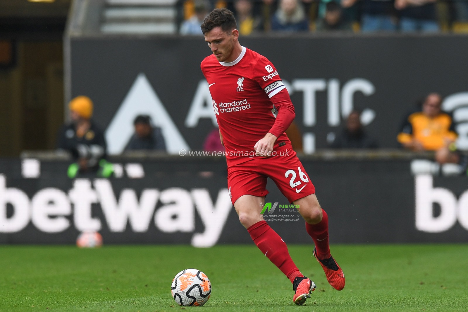 Andrew Robertson #26 of Liverpool during the Premier League match Wolverhampton Wanderers vs Liverpool at Molineux, Wolverhampton, United Kingdom, 16th September 2023

(Photo by Mike Jones/News Images)