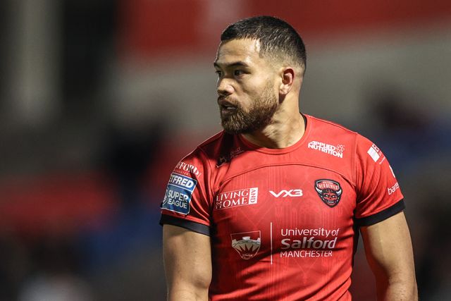 Esan Marsters of Salford Red Devils during the Betfred Super League match Salford Red Devils vs Leeds Rhinos at Salford Community Stadium, Eccles, United Kingdom, 10th April 2025

(Photo by Alfie Cosgrove/News Images)