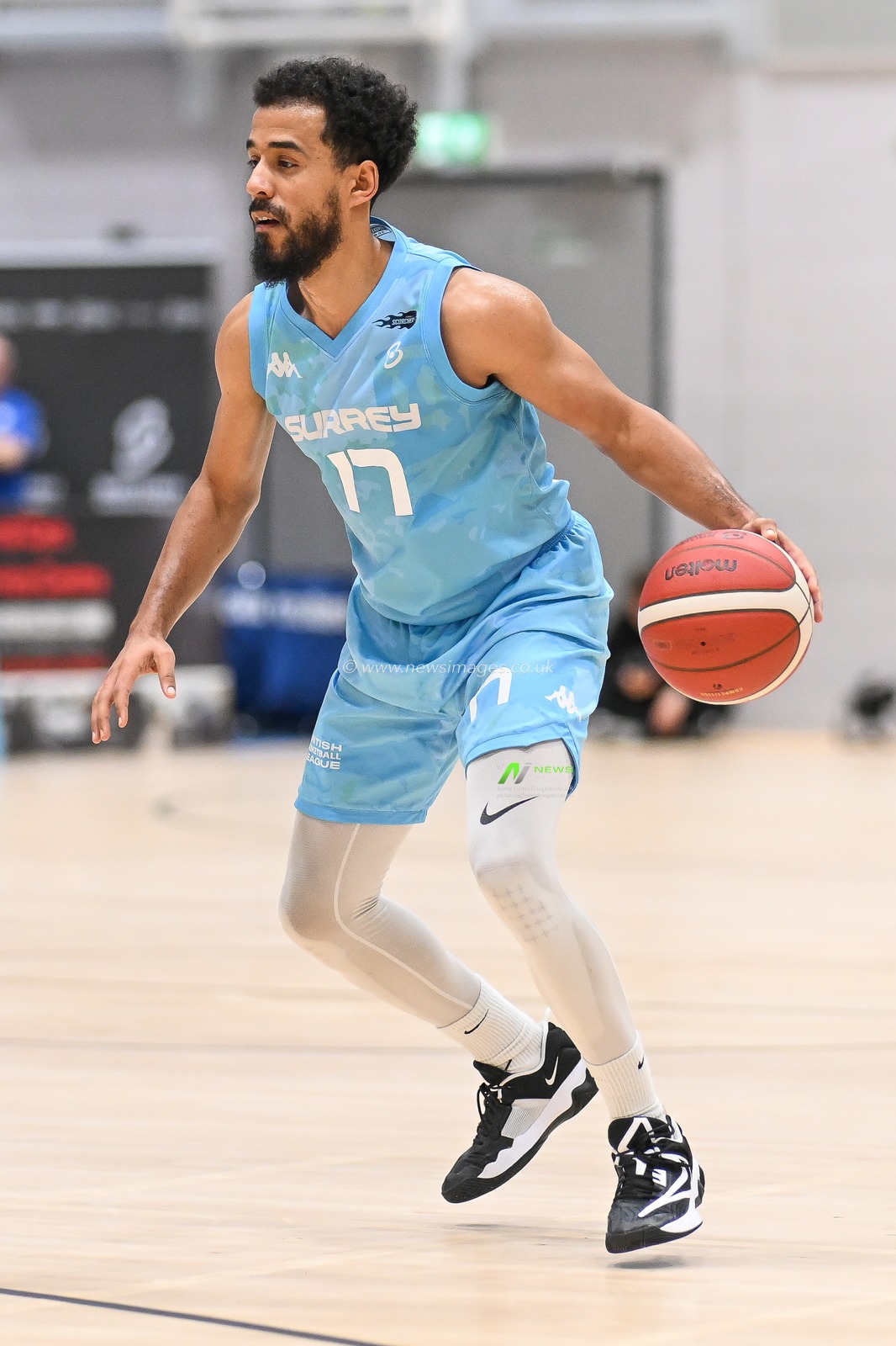 Justin Robinson of Surrey Scorchers dribbles during the British Basketball Championship match Cheshire Phoenix vs Surrey Scorchers at Ellesmere Port Sports Village, Ellesmere Port, United Kingdom, 19th November 2023

(Photo by Craig Thomas/News Images)