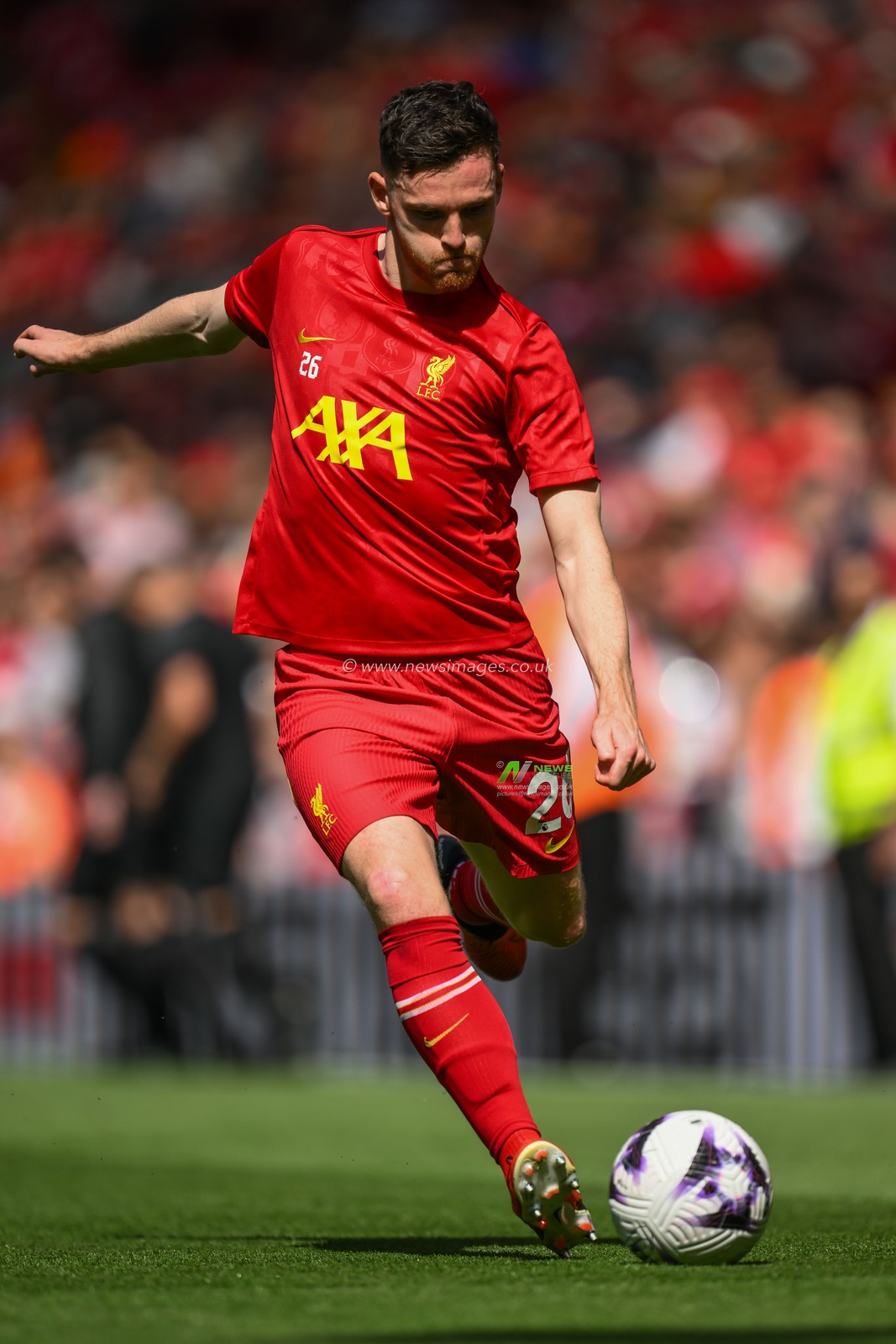 Andrew Robertson of Liverpool during the pre-game warmup ahead of the Premier League match Liverpool vs Wolverhampton Wanderers at Anfield, Liverpool, United Kingdom, 19th May 2024

(Photo by Craig Thomas/News Images)