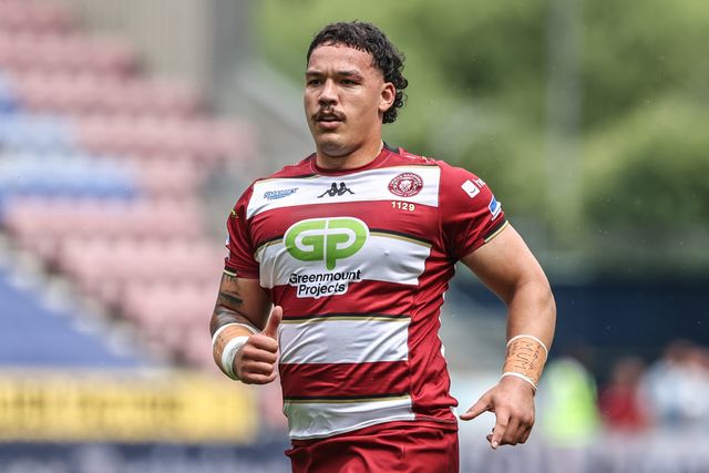Tyler Dupree of Wigan Warriors during the Betfred Super League Round 19 match Wigan Warriors vs Hull FC at The Brick Community Stadium, Wigan, United Kingdom, 19th July 2025

(Photo by Alfie Cosgrove/News Images)