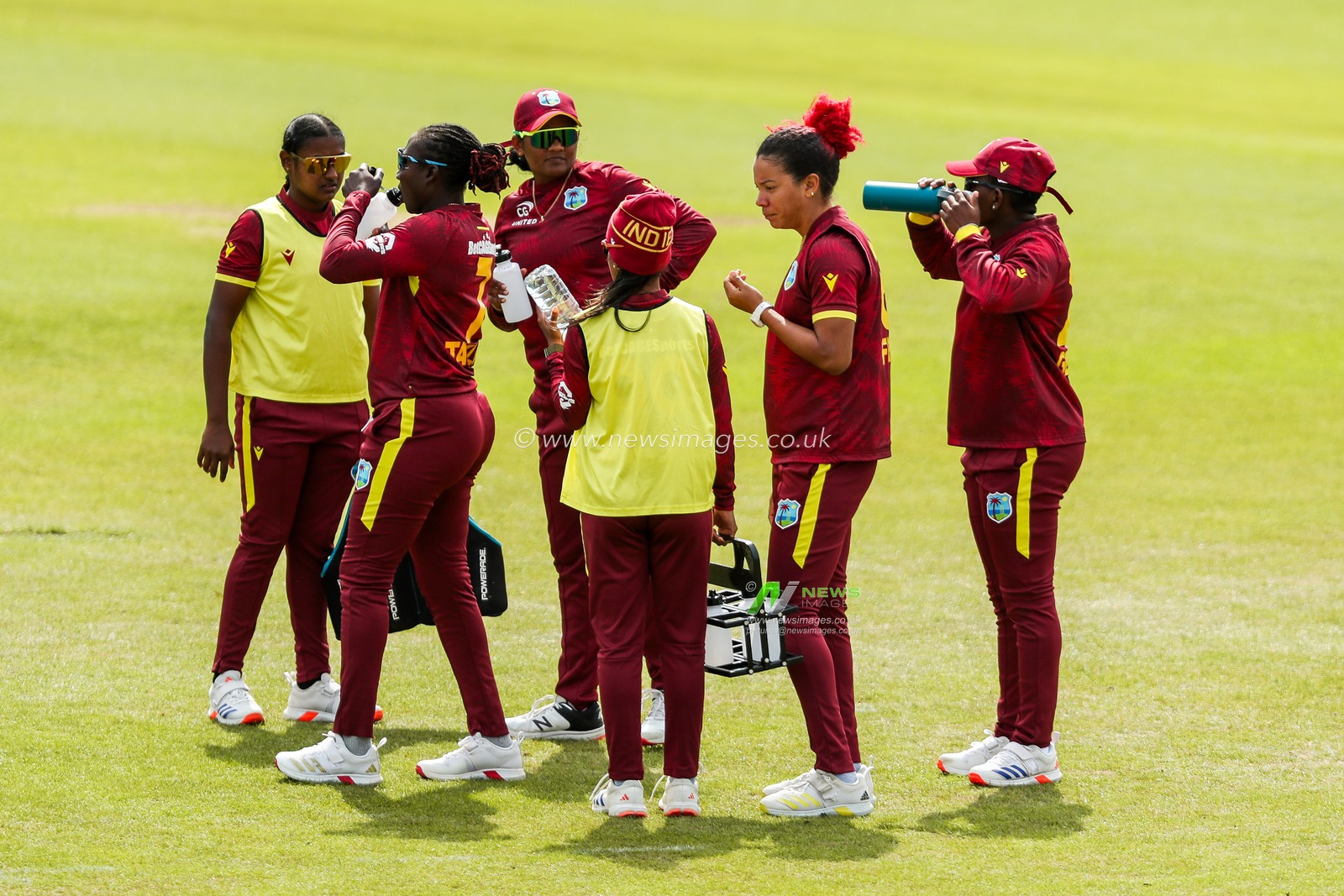 West Indies Women celebrates after the dismissal of Tammy Beaumont of England Women during the 2nd Metro Bank ODI Day International England Women v West Indies Women at Uptonsteel County Ground, Leicester, United Kingdom, 4th June 2025

(Photo by Izzy Poles/News Images)
