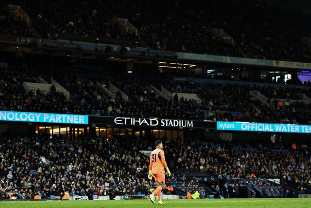Ederson of Manchester City during the Premier League match Manchester City vs Leicester City at Etihad Stadium, Manchester, United Kingdom, 2nd April 2025

(Photo by Mark Cosgrove/News Images)