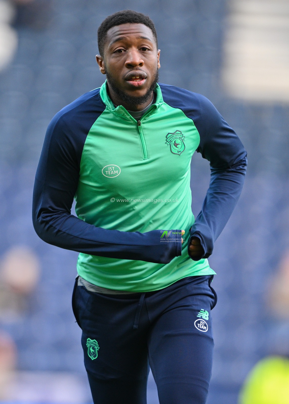 Ebou Adams 18# of Cardiff City Association Football Club warms up ahead of the match, during the Sky Bet Championship match Preston North End vs Cardiff City at Deepdale, Preston, United Kingdom, 25th November 2023

(Photo by Cody Froggatt/News Images)