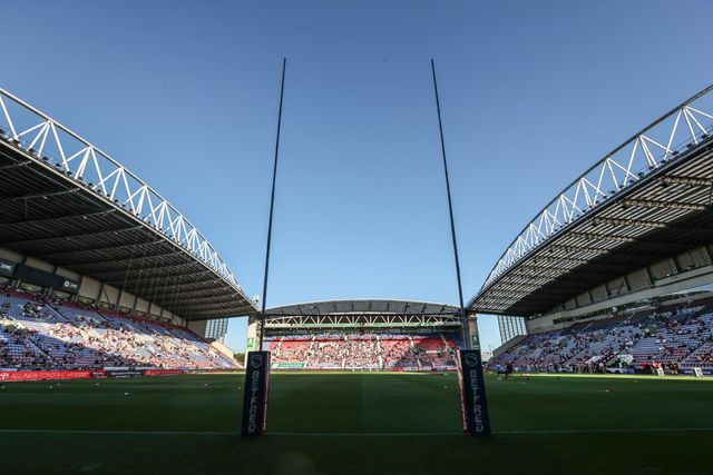 A general view of the Brick Community Stadium ahead of the Betfred Super League round 18 match Wigan Warriors vs Huddersfield Giants at The Brick Community Stadium, Wigan, United Kingdom, 11th July 2025

(Photo by Alfie Cosgrove/News Images)