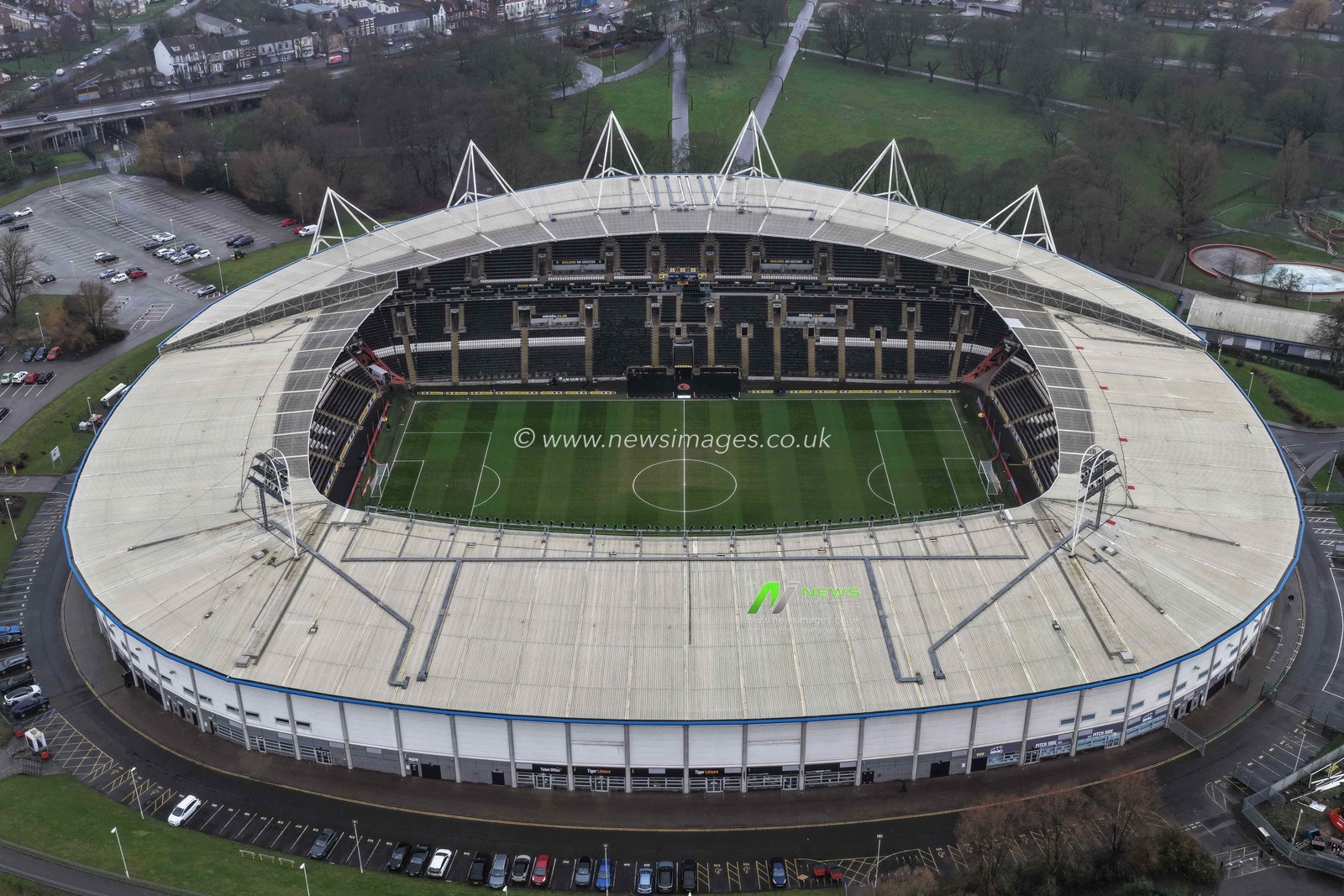 An aerial view of of the MKM Stadium during the Emirates FA Cup 4th Round match Hull City vs Chelsea at MKM Stadium, Hull, United Kingdom on 13 February 2026

(Photo by Mark Cosgrove/News Images)