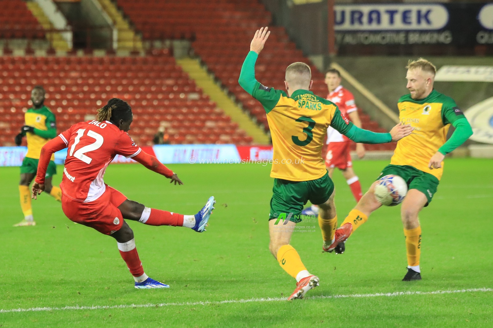 FÃ¡bio JalÃ³ #12 of Barnsley scores to make it 2-2 during the Emirates FA Cup 1st Round match Barnsley vs Horsham FC at Oakwell, Barnsley, United Kingdom, 3rd November 2023

(Photo by Alfie Cosgrove/News Images)