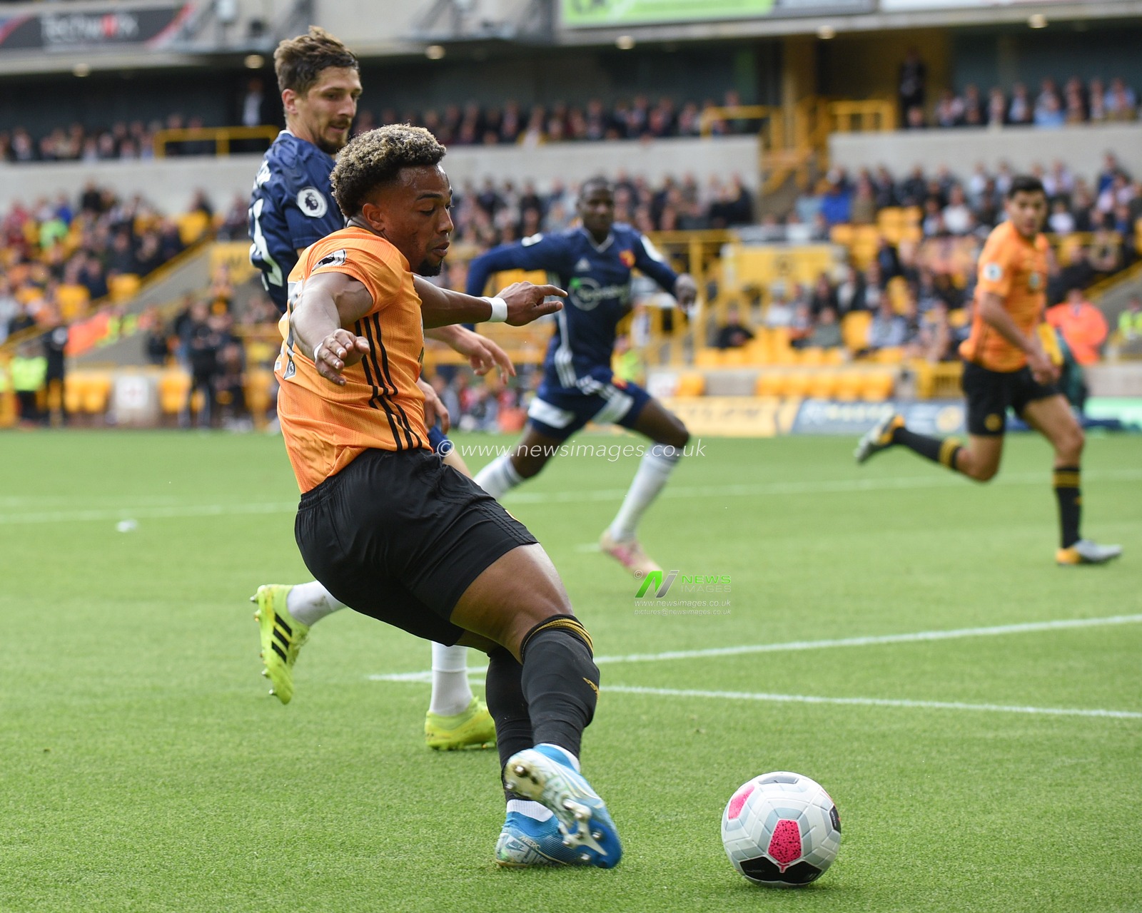 28th September 2019, Molineux, Wolverhampton, England; Premier League, Wolverhampton Wanderers v Watford : Adama Traore (37) of Wolverhampton Wanderers puts in the cross

Credit: Richard Long/News Images