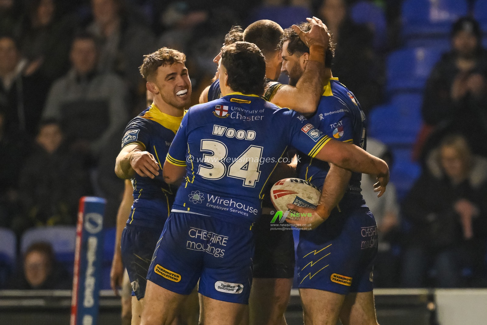 Toby King of Warrington Wolves celebrates his try during the Betfred Super League Round 2 match Warrington Wolves vs Hull FC at Halliwell Jones Stadium, Warrington, United Kingdom, 23rd February 2024

(Photo by Craig Thomas/News Images)